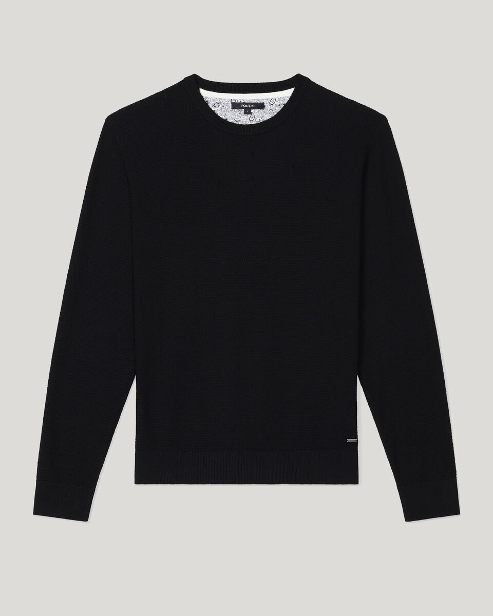 Black Lightweight Textured Crew Neck Knit